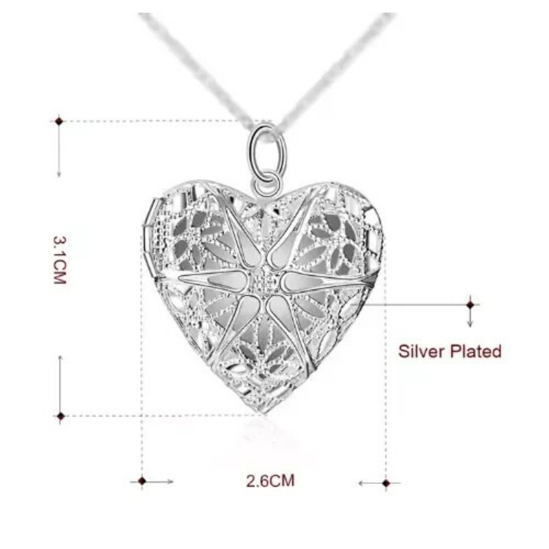 1/2pcs 925 Plated Silver Heart Photo Locket Pendant Necklace Brand New for Women