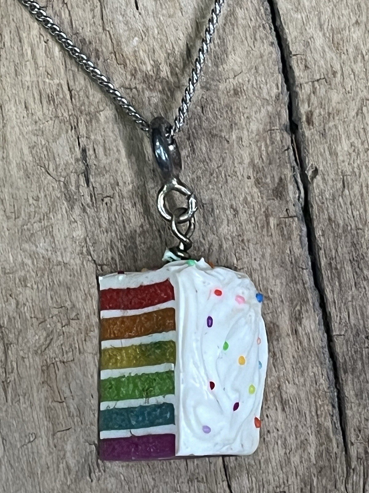 925 STERLING SILVER RAINBOW BIRTHDAY CAKE 16” NECKLACE