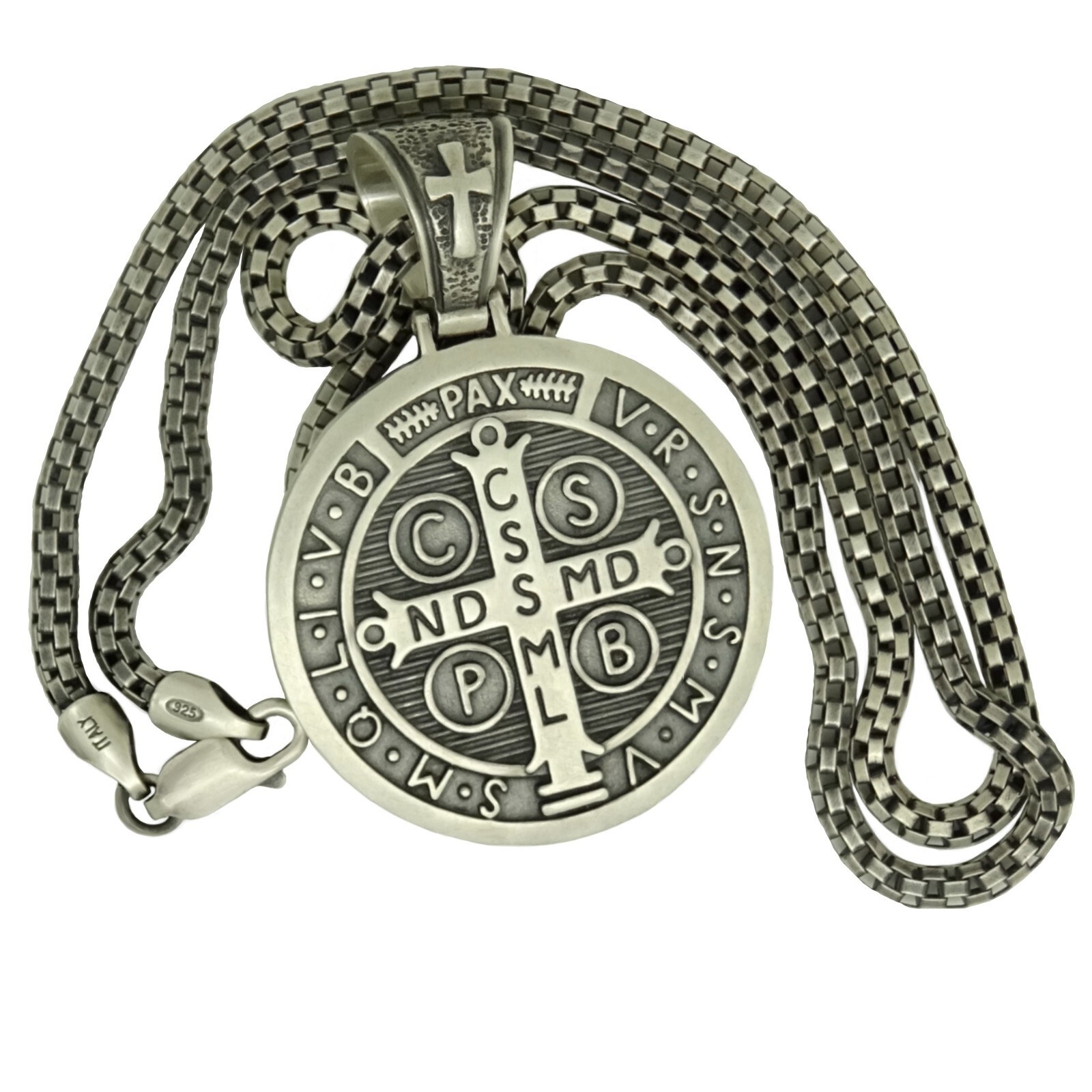 Saint Benedict Men’s Woman’s Silver 925 Pendant Medal Cross Exorcism with Chain