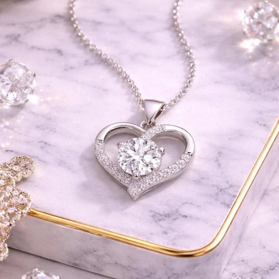 1 CT Round Cut Fancy Moissanite Wedding Pendant 14K White Gold Plated For Women