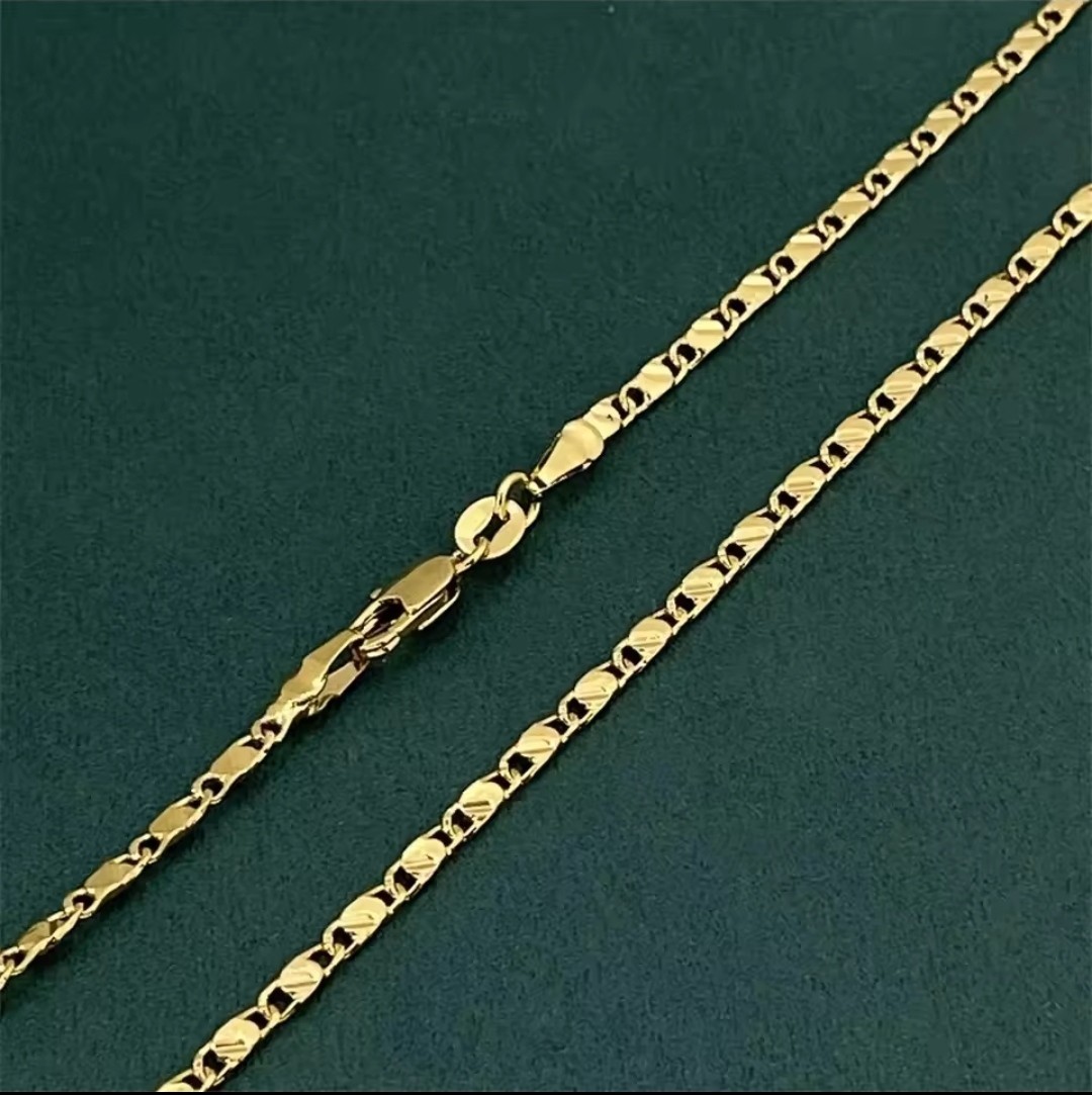 18K Gold Plated 925 Sterling Silver Figaro Chain Necklace 2MM Men Women
