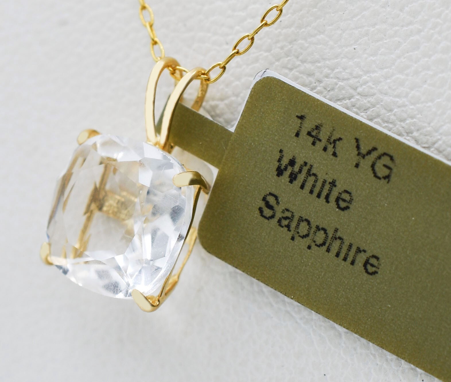 GENUINE 3.49 Cts WHITE SAPPHIRE PENDANT 14K GOLD – Free Appraisal Service – NWT