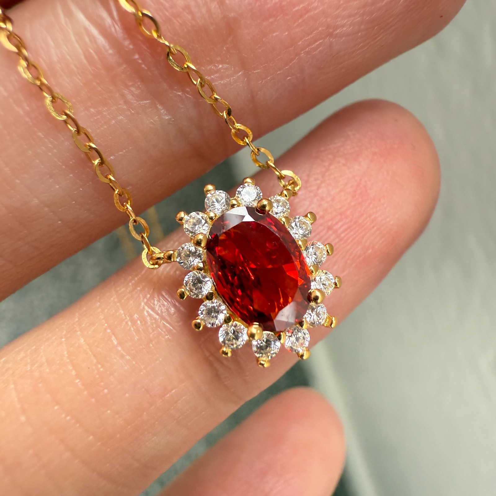 925 Sterling Silver Necklace 7x5mm Natural Garnet Zircon Handmade Flower Chain