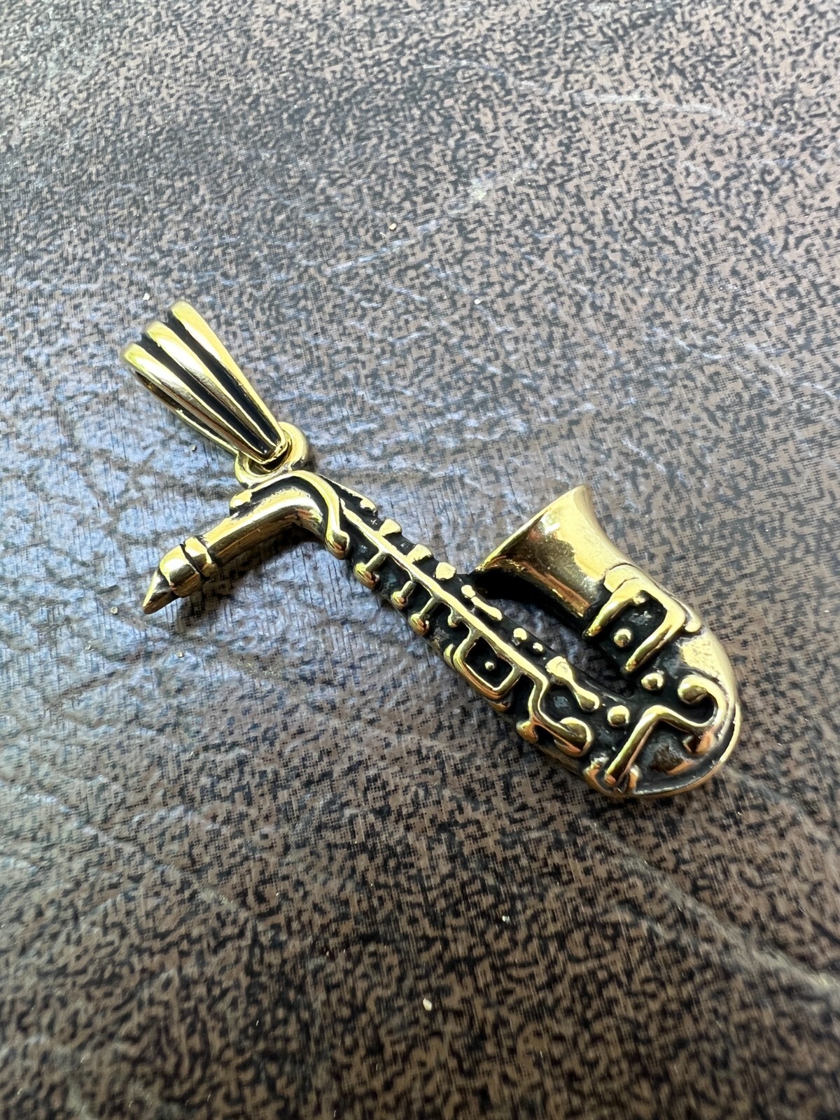 Real 925 Silver / 14k Gold Plated Jazz Saxophone Musical Pendant Necklace Charm