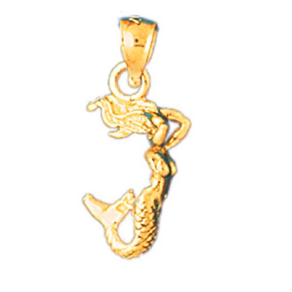 14k Yellow Gold Mermaid 3D (3 Dimensional) Pendant / Charm, Made in USA