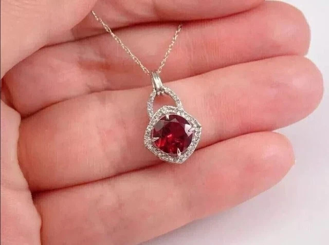 2CT Round Cut Lab Created Red Ruby Women’s Beauty Pendant 14K White Gold Plated