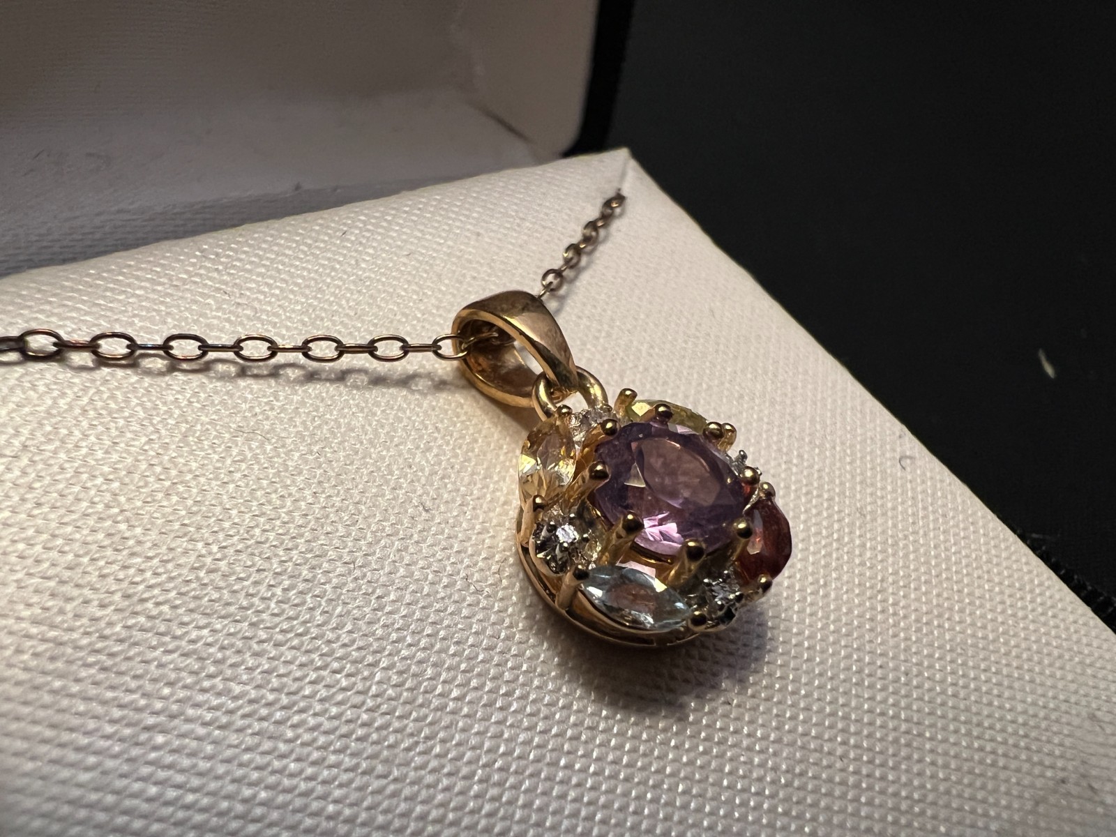 Gold Over Sterling Silver Multi Gemstone Cluster Pendant Necklace 18″ Box Chain