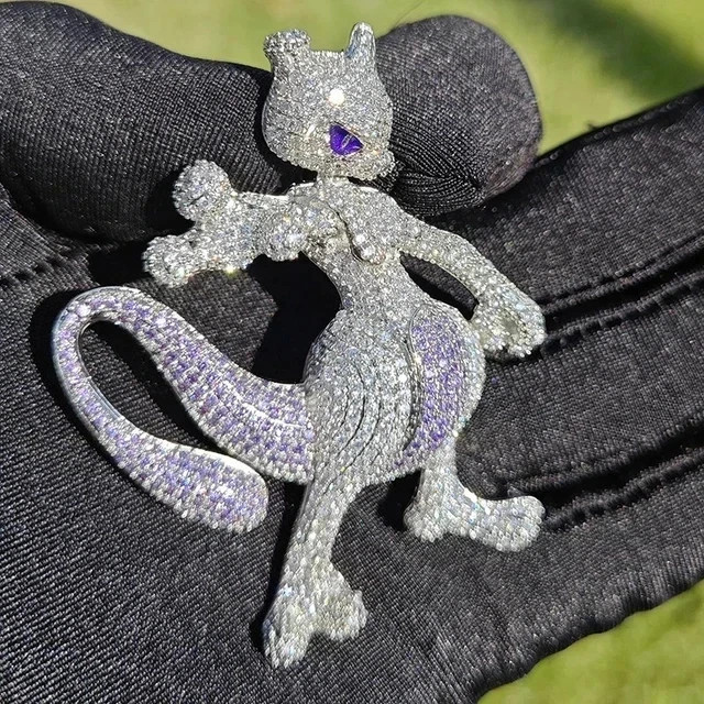 4.50Ct Round Cut Real Moissanite Customized Cartoon Pendant 14KWhite Gold plated