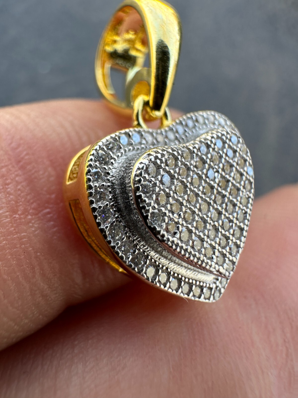MOISSANITE 925 Silver 14K Gold Iced Small Ladies Heart Shaped Love Pendant Charm