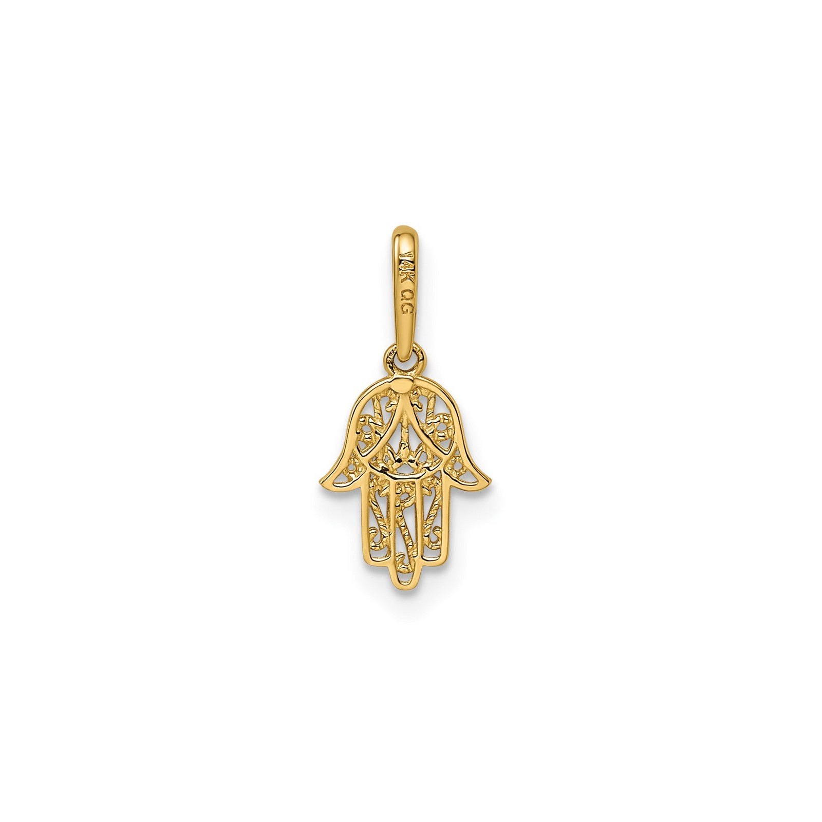 14k Yellow Gold Hamsa Hand Filigree Pendant Charm Amulet Unisex 11.25mm