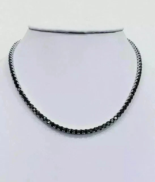 16Ct Round-Cut Black Lab Created Tennis Women’s Necklace 14K White Gold Plated