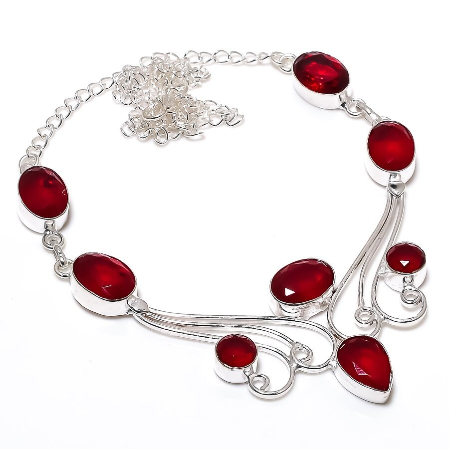 Red Garnet Gemstone Handmade 925 Sterling Silver Jewelry Necklace Size 18″