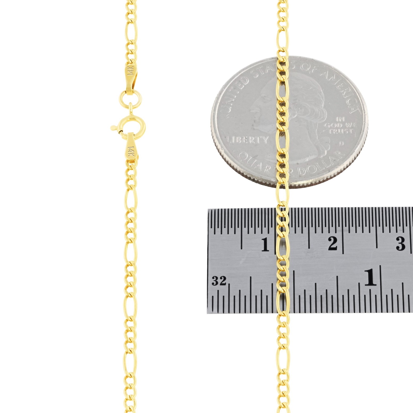 14K Yellow Gold 2mm Figaro Chain Link Italian Necklace Mens Womens 16″- 24″