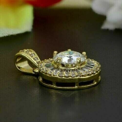3Ct Round Cut Lab-Created Diamond Pendant Free Chain 14k Yellow Gold Finish