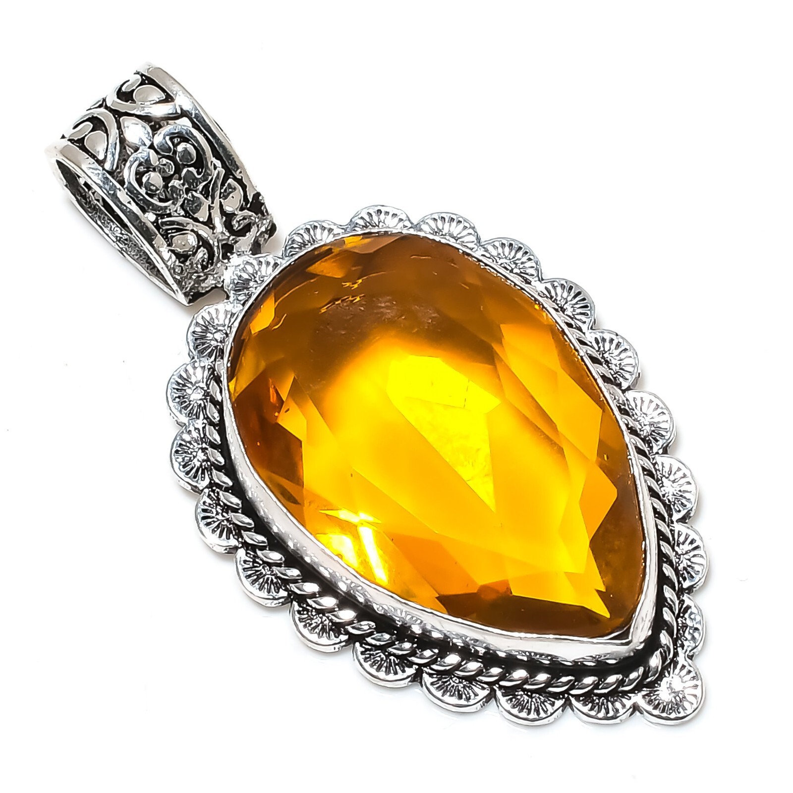 925 Sterling Silver Citrine Gemstone Handmade Jewelry Pendant Gift For Birthday