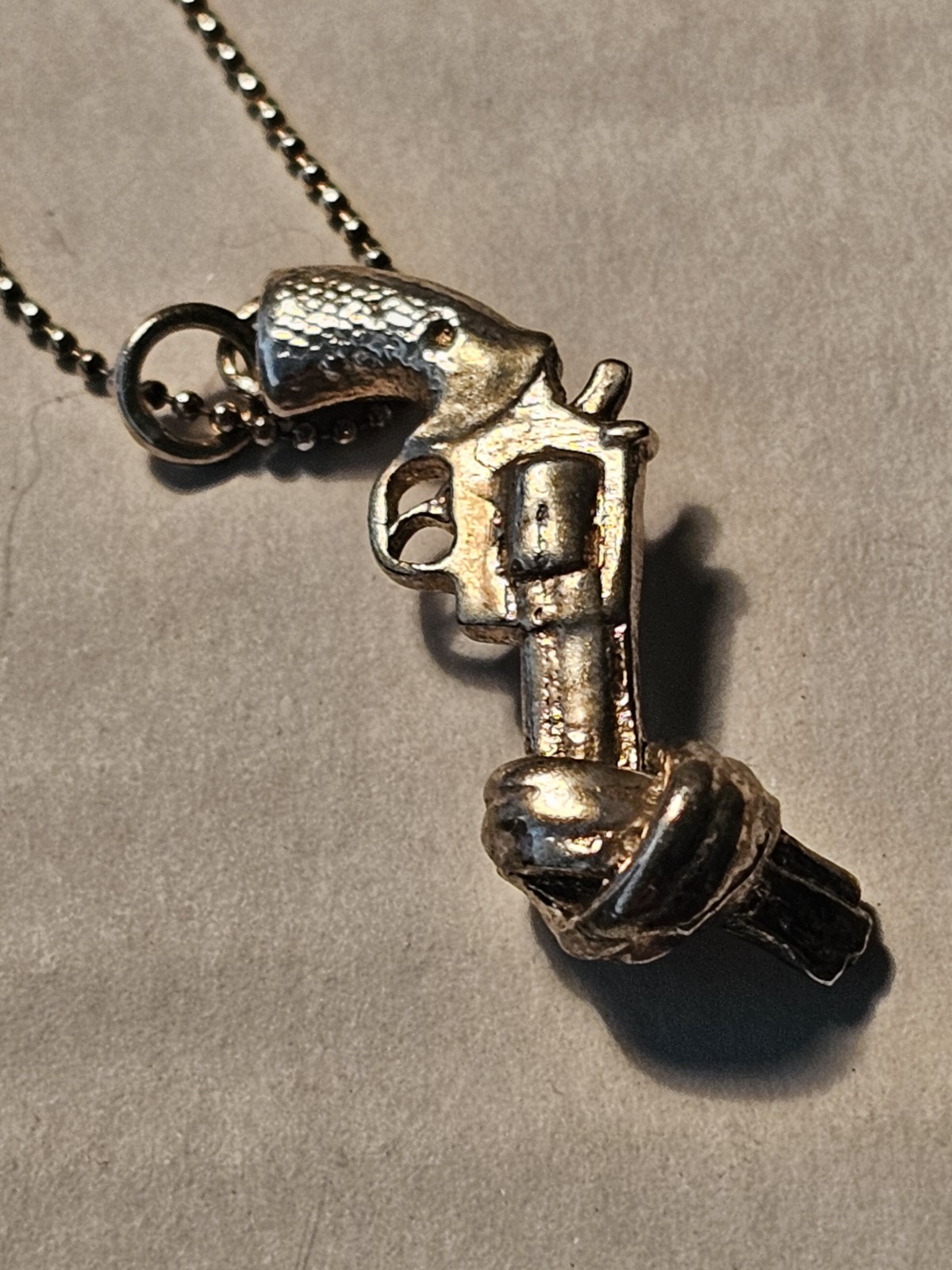 Knotted Gun Pendant Charm On Sterling Silver 22″ Bead Chain Necklace