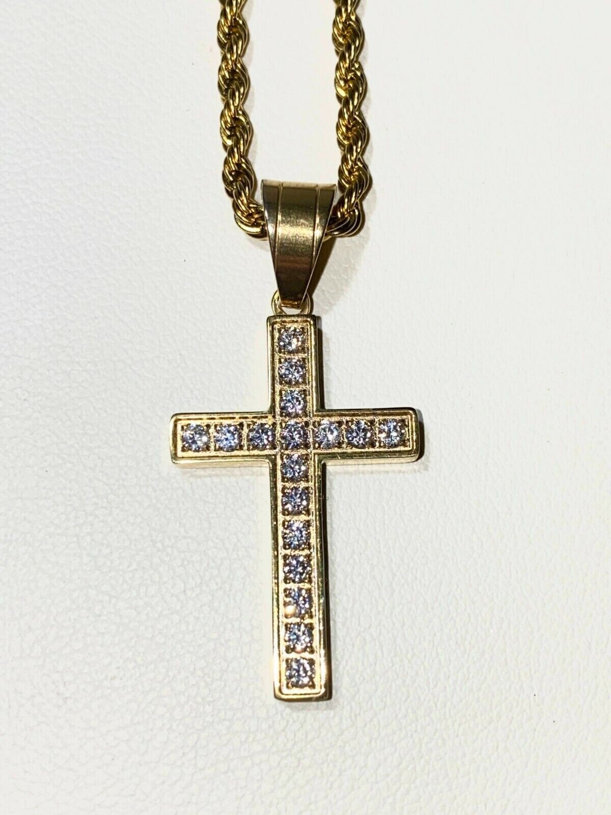 1Ct Round Cut GH/SI Natural Diamond Cross Unisex Pendant Solid 14k Yellow Gold