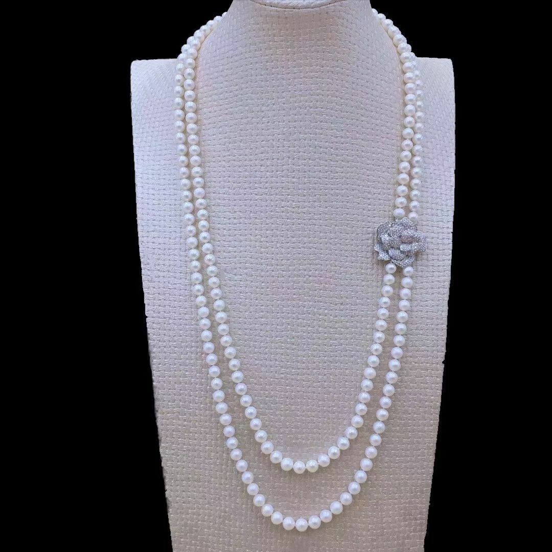 two strands 8-9mm south sea round white pearl necklace 28″30″