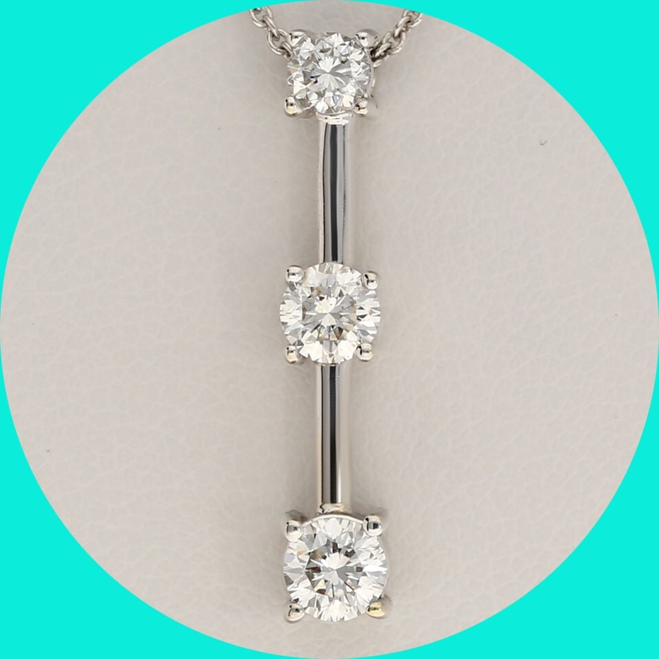 Diamond Past Present Future Pendant Necklace .77CT 14K WG 16” Chain