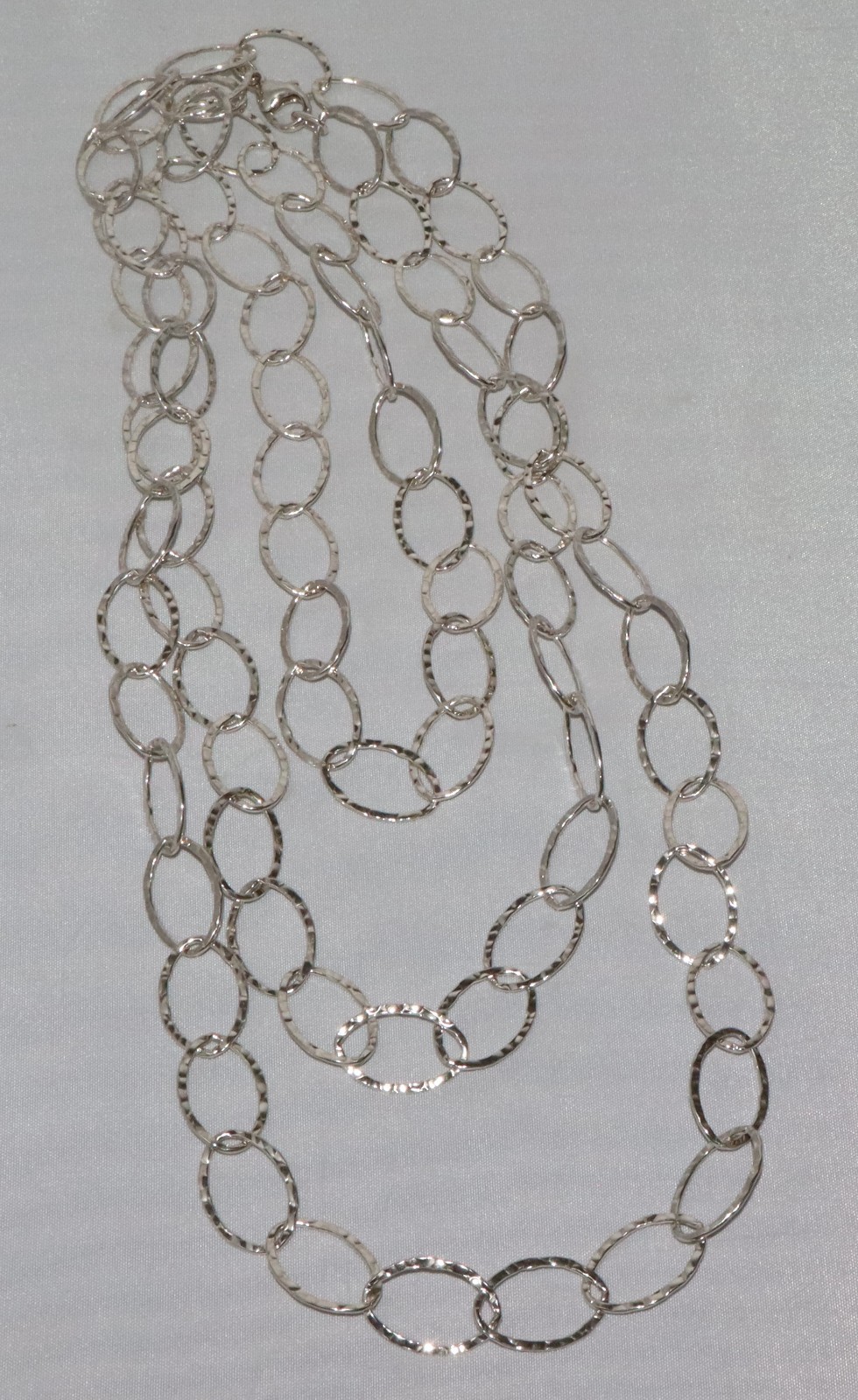 Vintage Prochain Sterling Silver Hammered Oval Link 60″ Long Necklace 51 grams