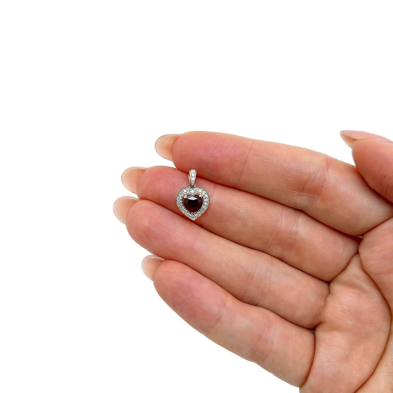 0.62CTW Real Diamond 10K Rose Gold Halo Ruby Heart Pendant 0.5″