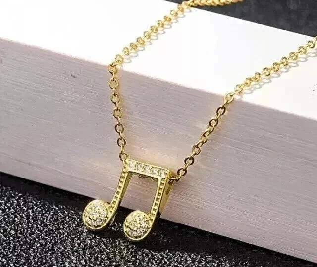 Musical Beam Notes Pendant 1.30Ct Round Real Moissanite 14K Yellow Gold Plated