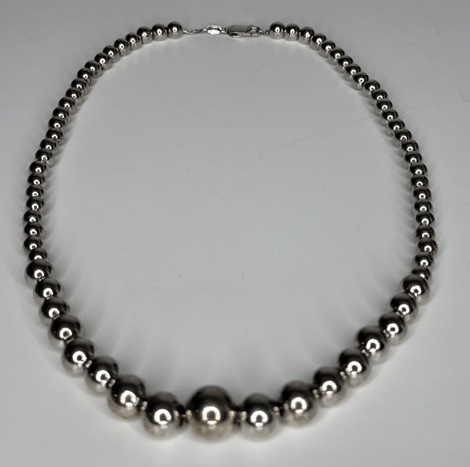 RIC Sterling Silver Graduated Bead Ball Necklace 18″ Italy 925