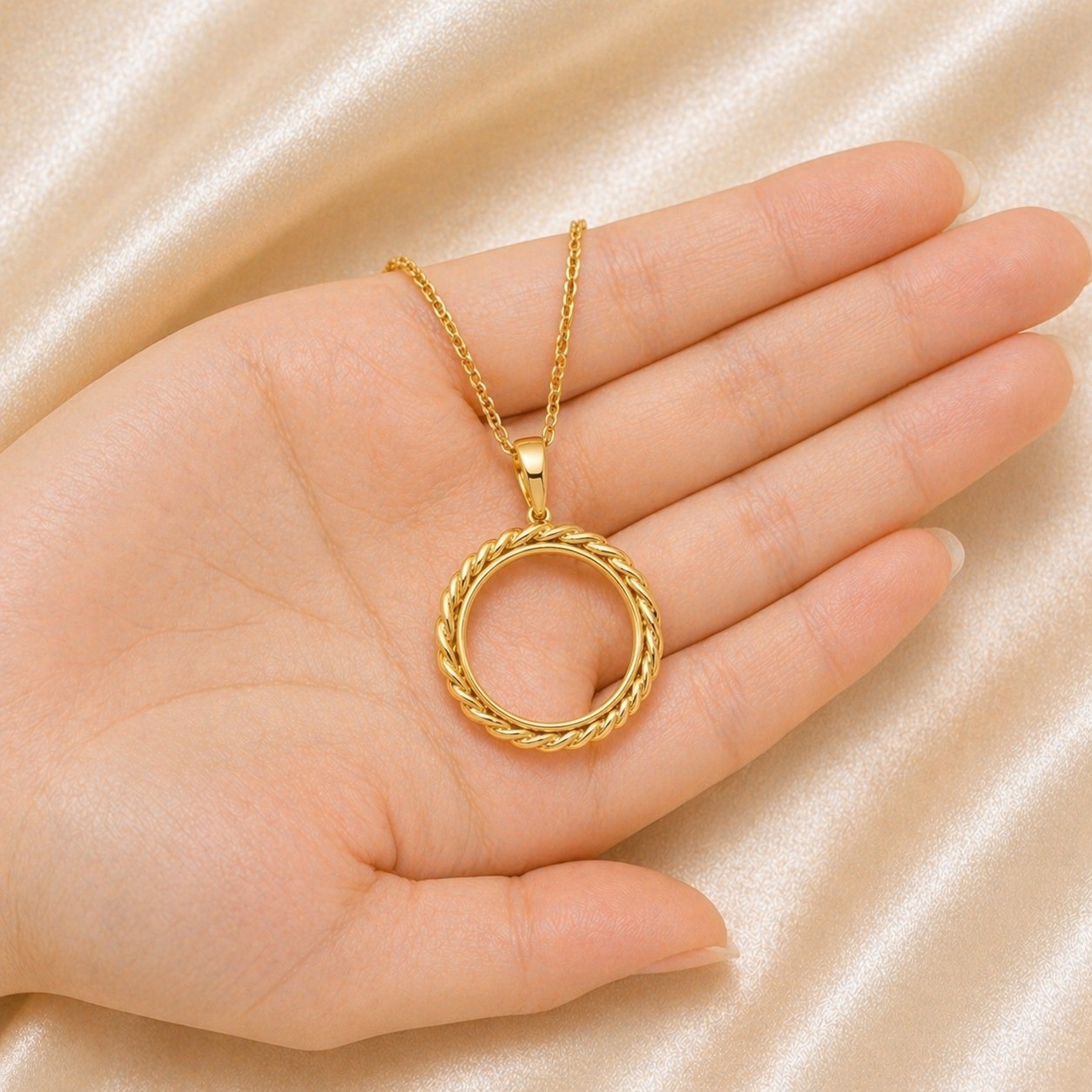 14K Gold Plated Coin Frame Pendant Round Rope Coin Holder Necklace Empty Setting