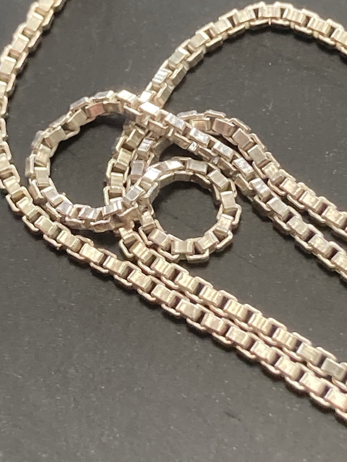 Chain Necklace Sterling Silver 25″ Box Link 925 ” 1mm Drapes Nice Italy FAS Long