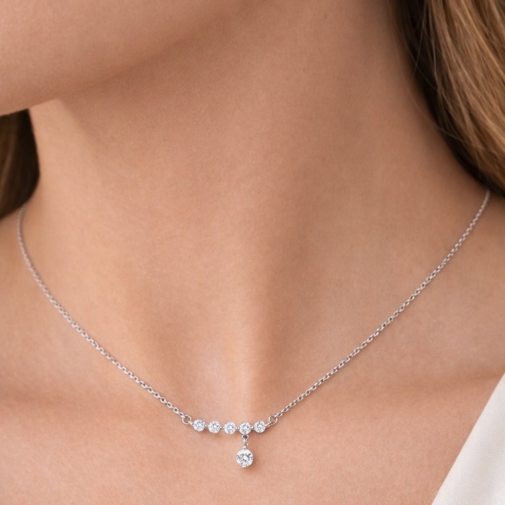 925 Sterling Silver Lab Grown Diamond Bar Necklace