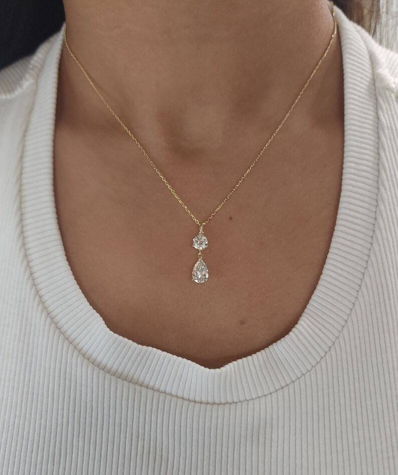 1.50 Ct Created Diamond Necklace 18” 14K Gold Over Silver Anniversary Gift Her