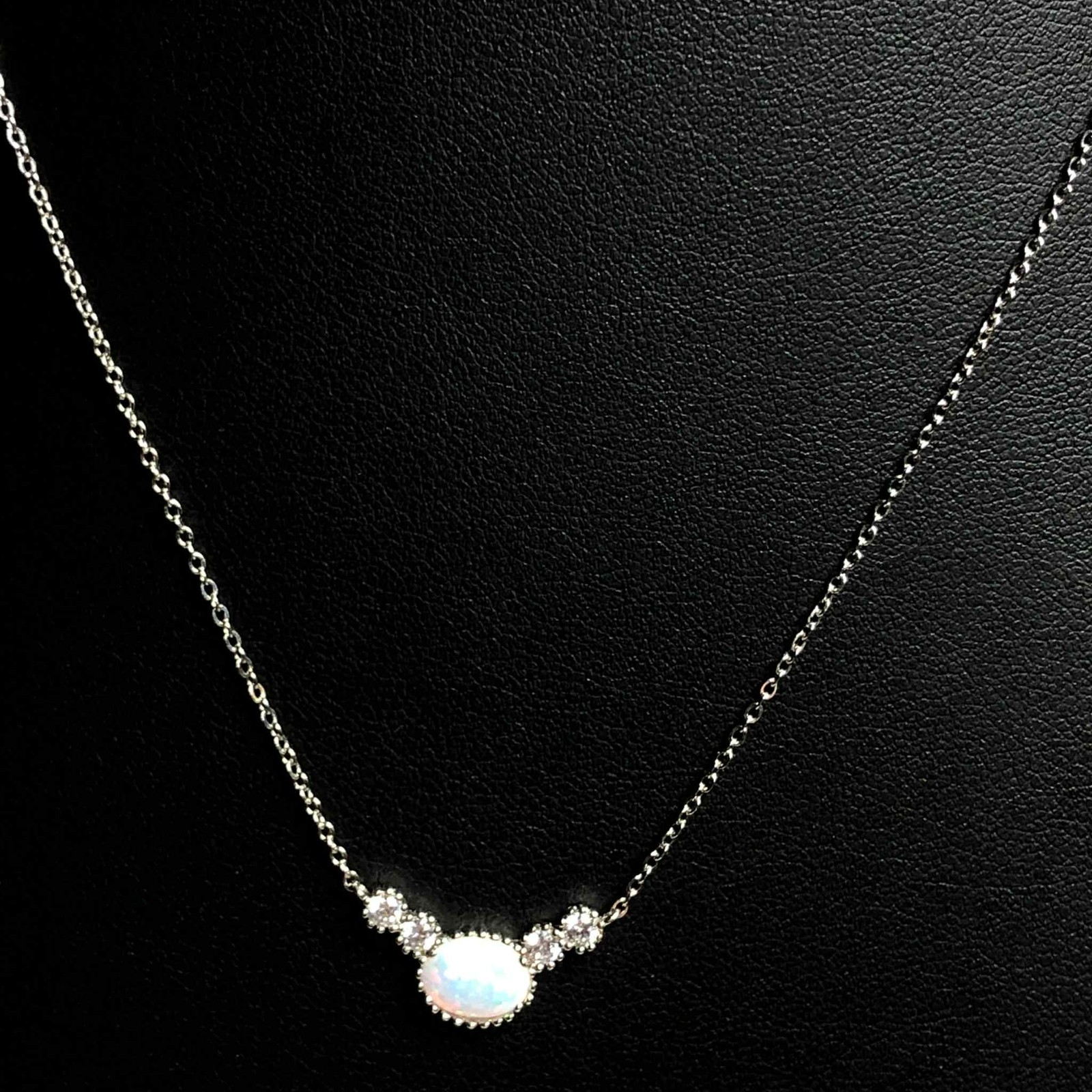 7237 Sterling Silver Signed N 925 Opal CZ station 18″ Necklace 2 grams