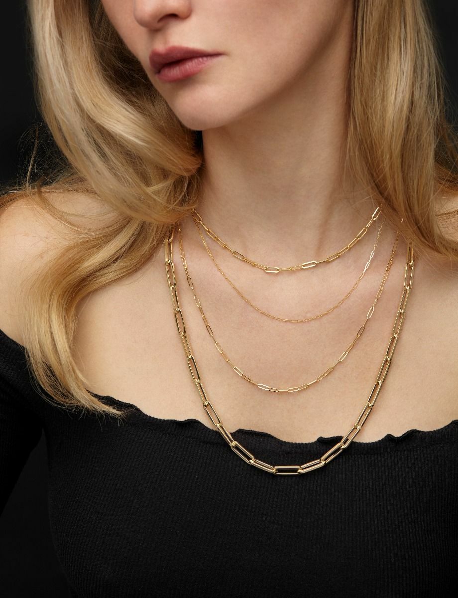 2.1mm Paperclip Chain Necklace Real Solid 14K Yellow White Rose Gold