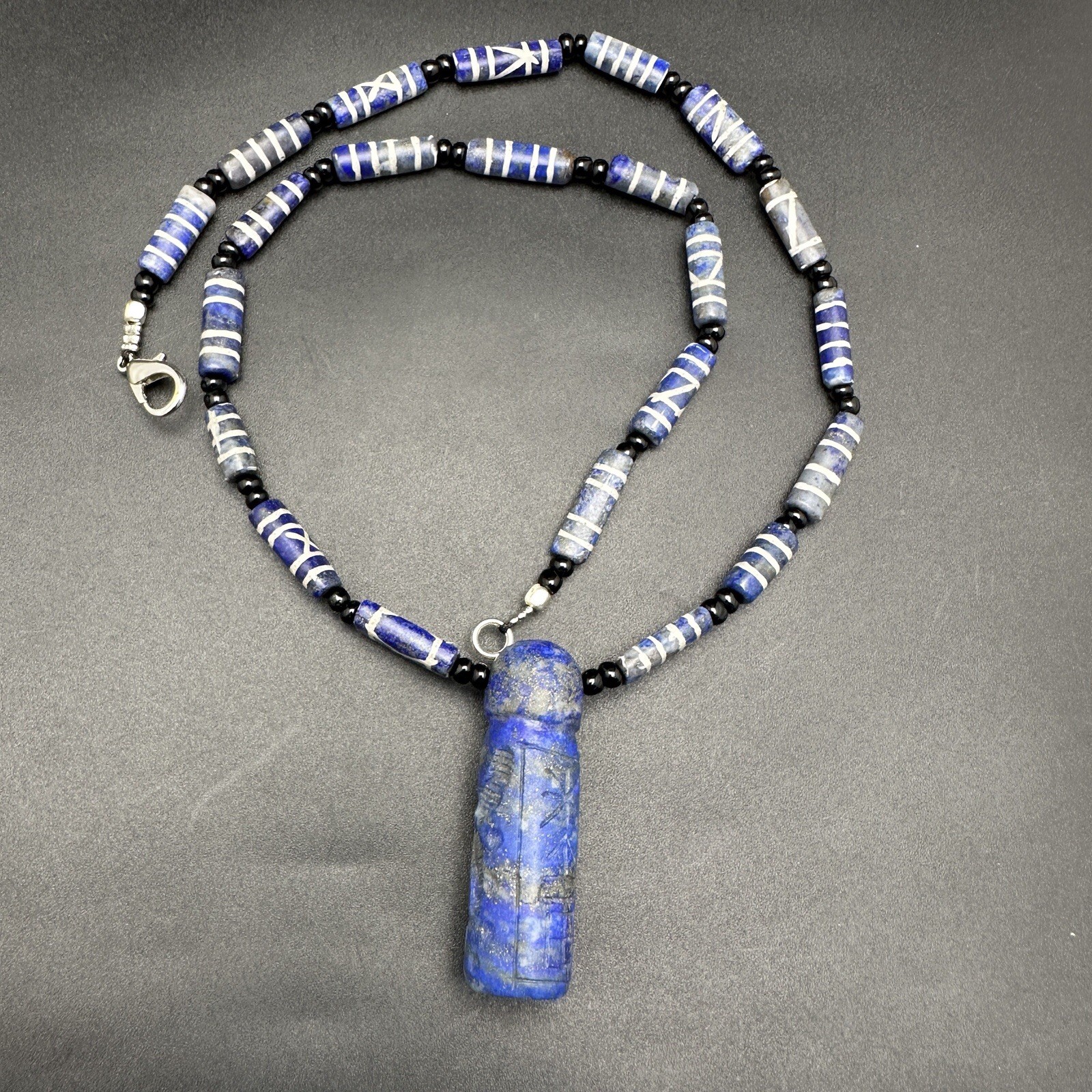 Vintage Rare Natural Lapis Lazuli Beads And Pendant Necklace Rare