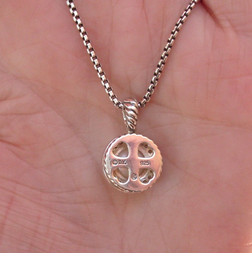 Retired – David Yurman Pearl & Diamond Cerise Pendant w/DY Chain – Gift Boxed
