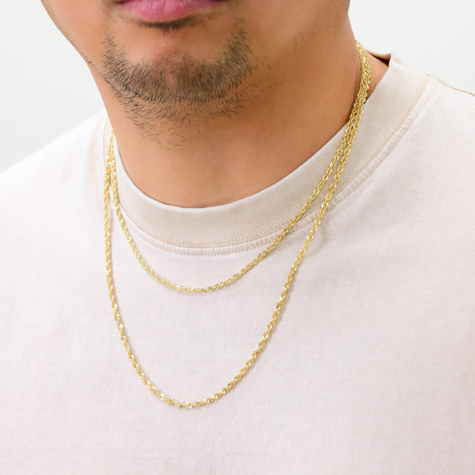 10K Yellow Gold 1mm-4mm Laser Diamond Cut Rope Chain Necklace Men Women 16″- 30″