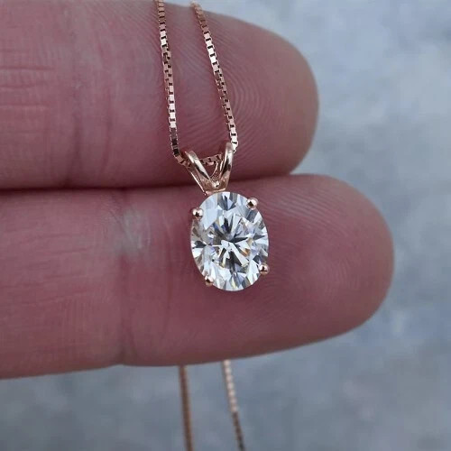 5.00 Ct Certified Lab Grown White Diamond Solitaire Pendant Oval Cut