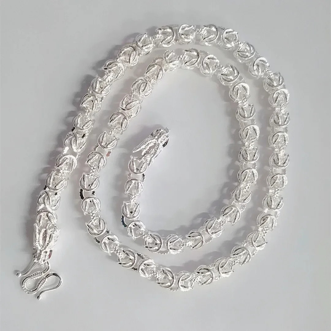 Men’s 925 Sterling Solid Silver Necklace Classic Round Faucet Dragon Jewelry