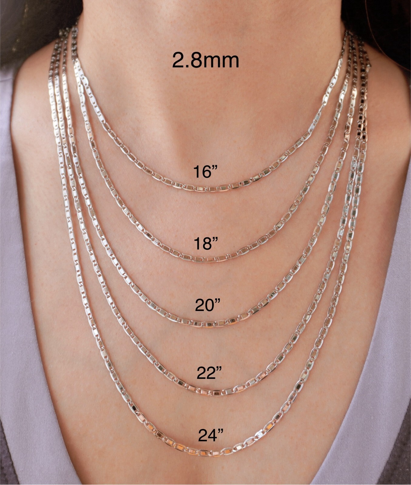 Decomerika 14K White Gold Sparkle Valentino Chain Necklace 1.8-2.8mm 16-24″