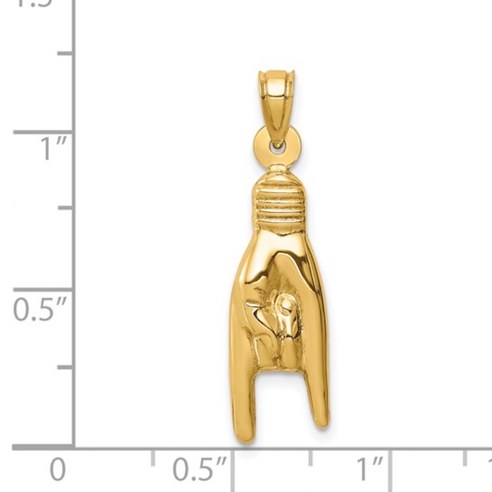 14K REAL Gold 3D Mano Cornuto Pendant, Gold Italian Lucky Hand Charm – 14K6392