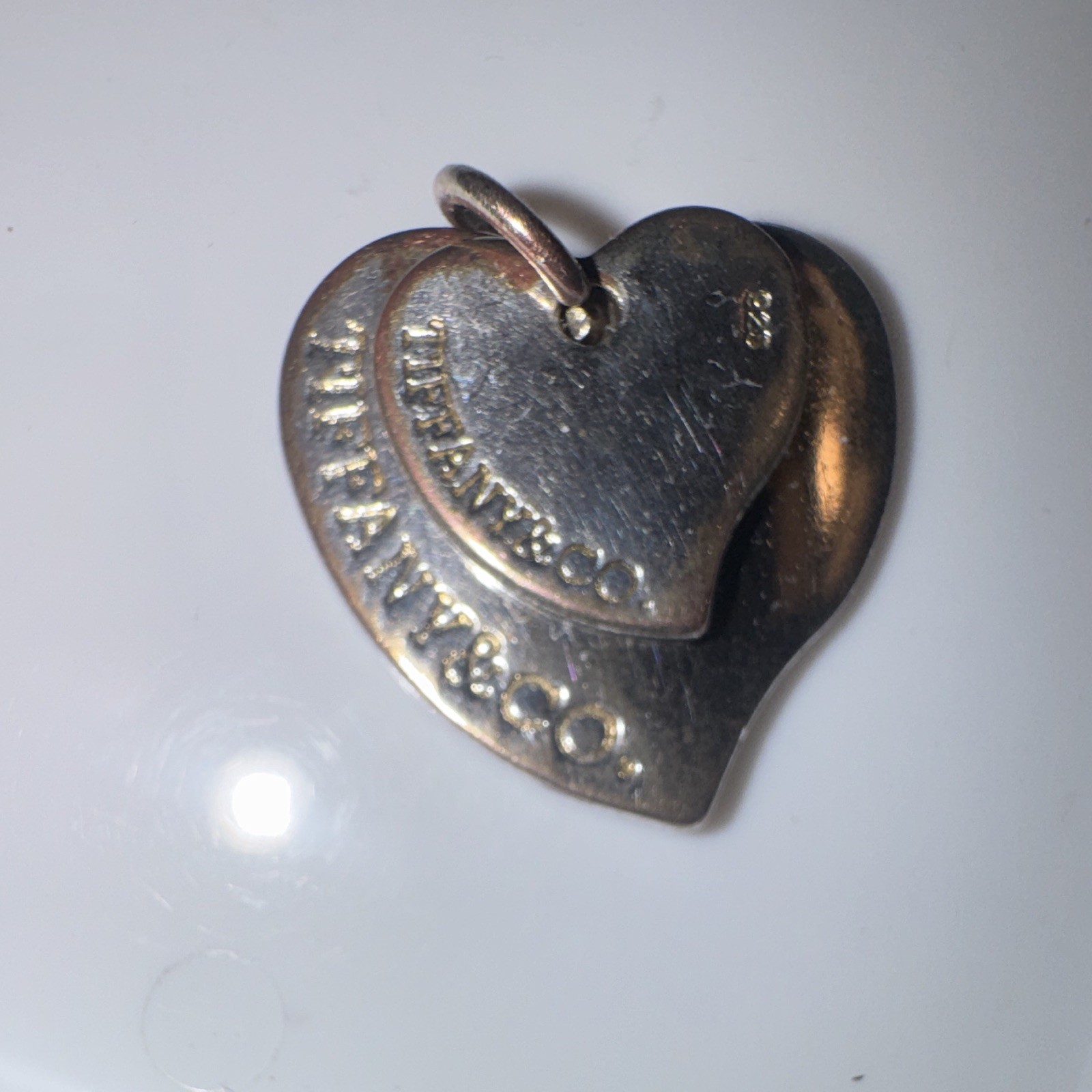 Tiffany & Co. Sterling Silver 925 Double Heart Charm Pendant Signed Engraved