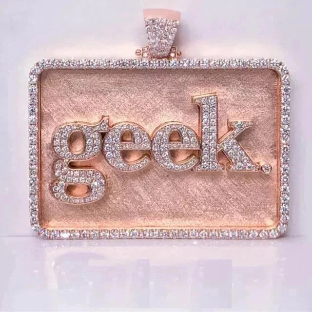 2Ct Round Cut Lab Created Diamond Men’s Custom Name Pendant 14K Rose Gold Plated