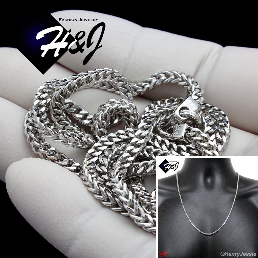 24″MEN 925 STERLING SILVER 2.5MM SILVER FRANCO BOX CURB LINK CHAIN NECKLACE*SN8
