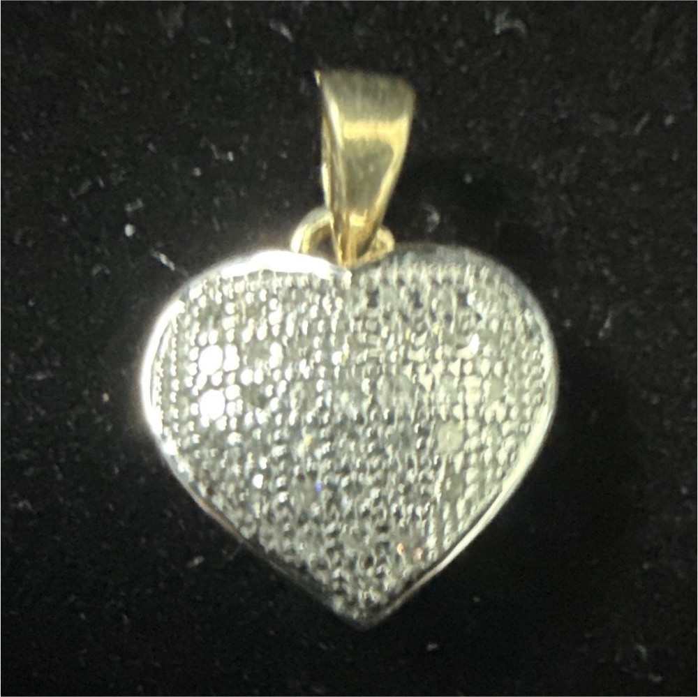 10k Yellow Gold Pavé Heart White Diamond Pendant Charm, Love Theme