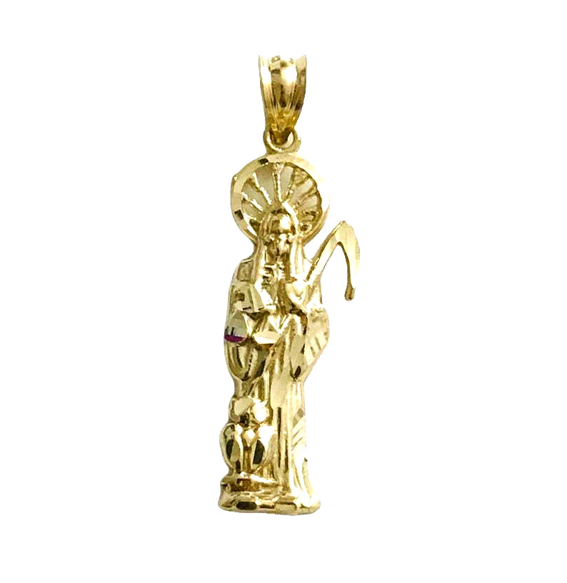 10K SOLID GOLD GRIM REAPER 1.3″ SANTA MUERTE PENDANT, 10K REAL GOLD – GP26