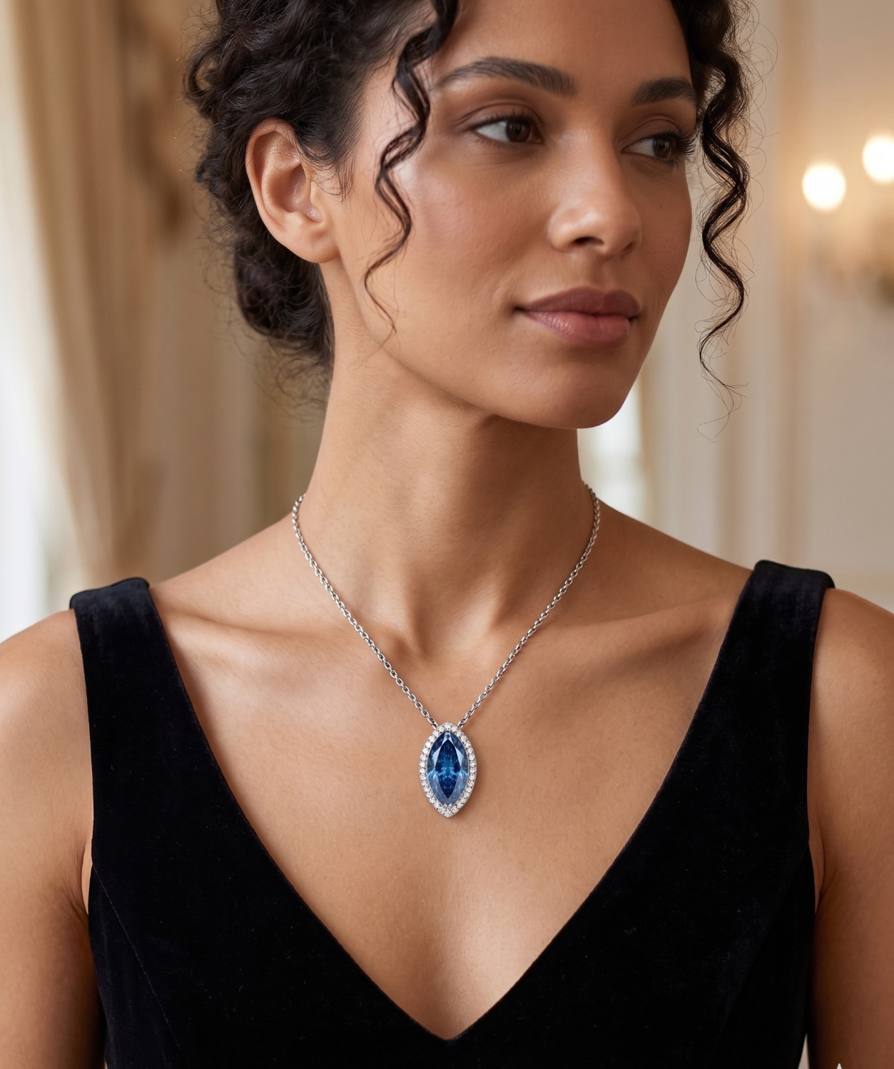 HUGE 7.60 Ct Certified Azure Blue Diamond Pendant Necklace-FREE Diamond Studs