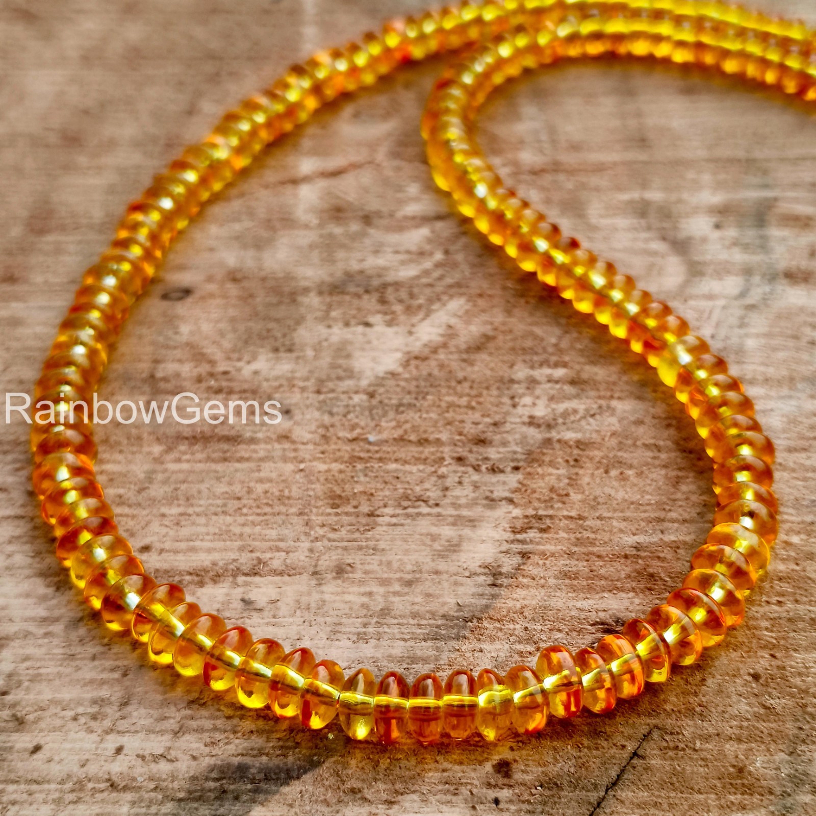 AAA Yellow Citrine Beaded Necklace 8mm Rondelle Beads | Yellow Citrine Gemstone