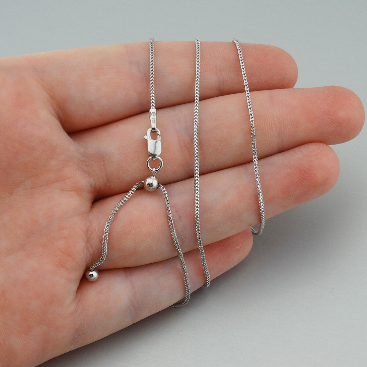 1mm Adjustable Franco Chain -Rhodium Plated 925 Sterling Silver-Adjust up to 24″