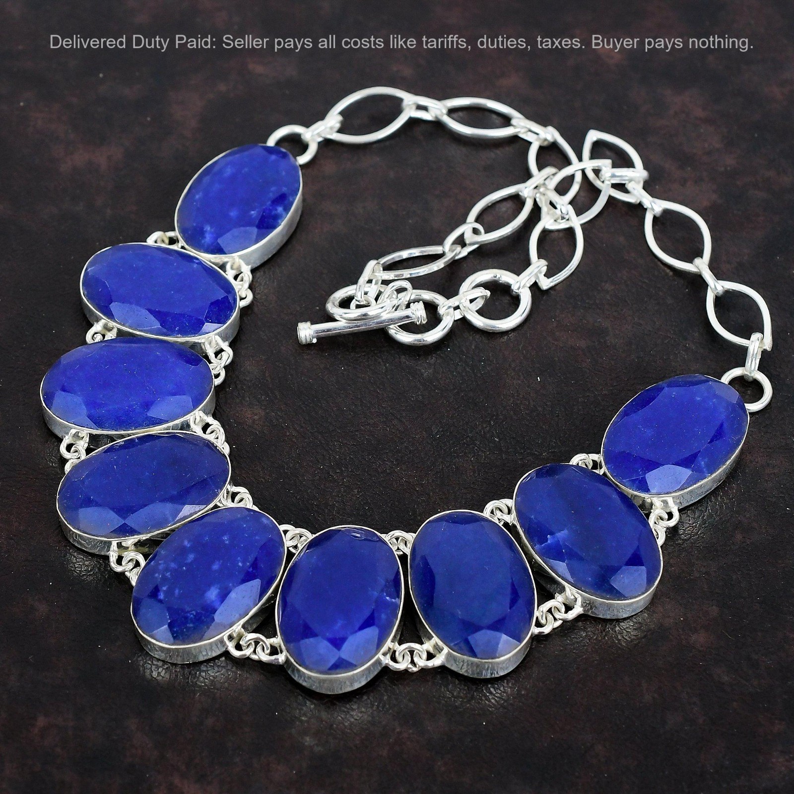 Blue Saphire Gemstone Anniversary Bezel New Chain Boho Necklace Sterling Silver