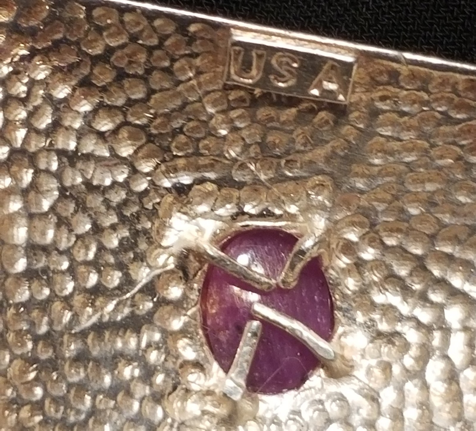 WES WILLIE Signed Pendant,.925 Silver Chain Hammered Pyramid All Seeing Red Ruby